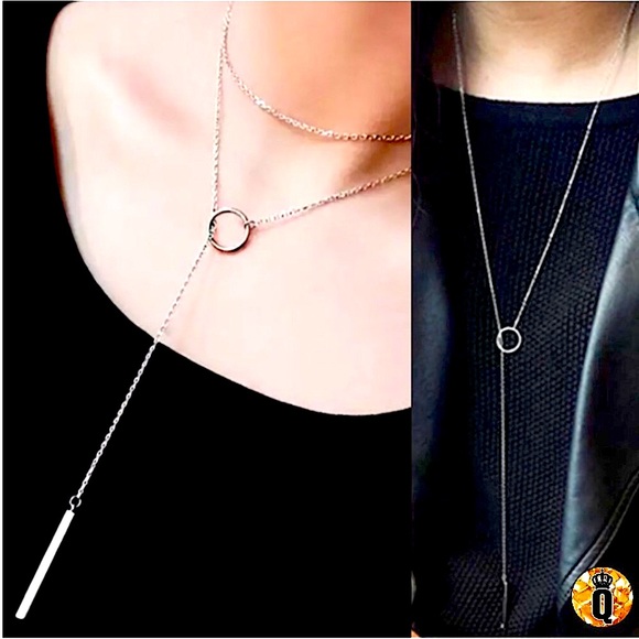 🔴𝟭𝟬/$𝟮𝟱🔴NEW Long Silver Bar Minimalist Drop Necklace - Picture 13 of 14